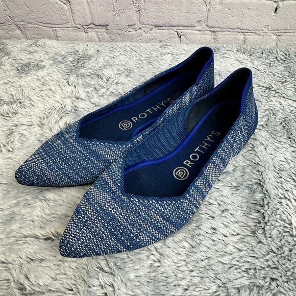 Rothy's The Point Ballet Flat Indigo Heather Blue Women's Size 7.5 Casual Work - Picture 1 of 10